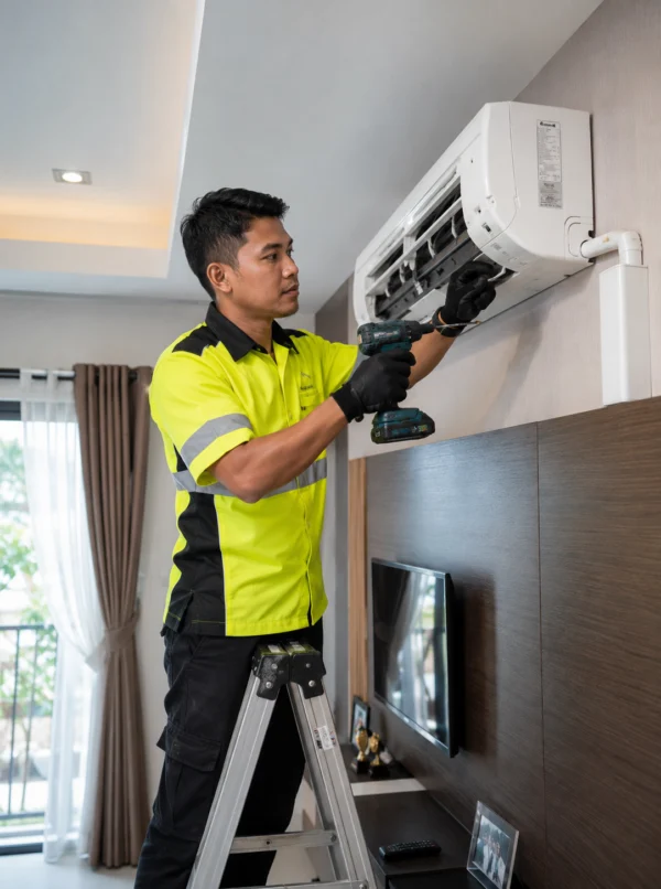 Teknisi yang Menservis AC Dinding Teknisi yang Menservis AC Dinding