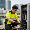 Teknisi HVAC di Atap Sedang Bekerja di Tangerang Solusi Cepat Perbaikan & Ganti Sparepart AC