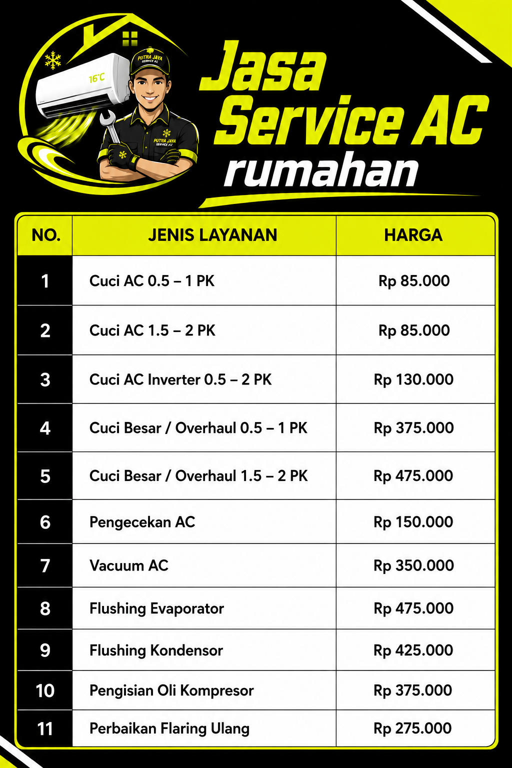 Neon AC Service Price List 1