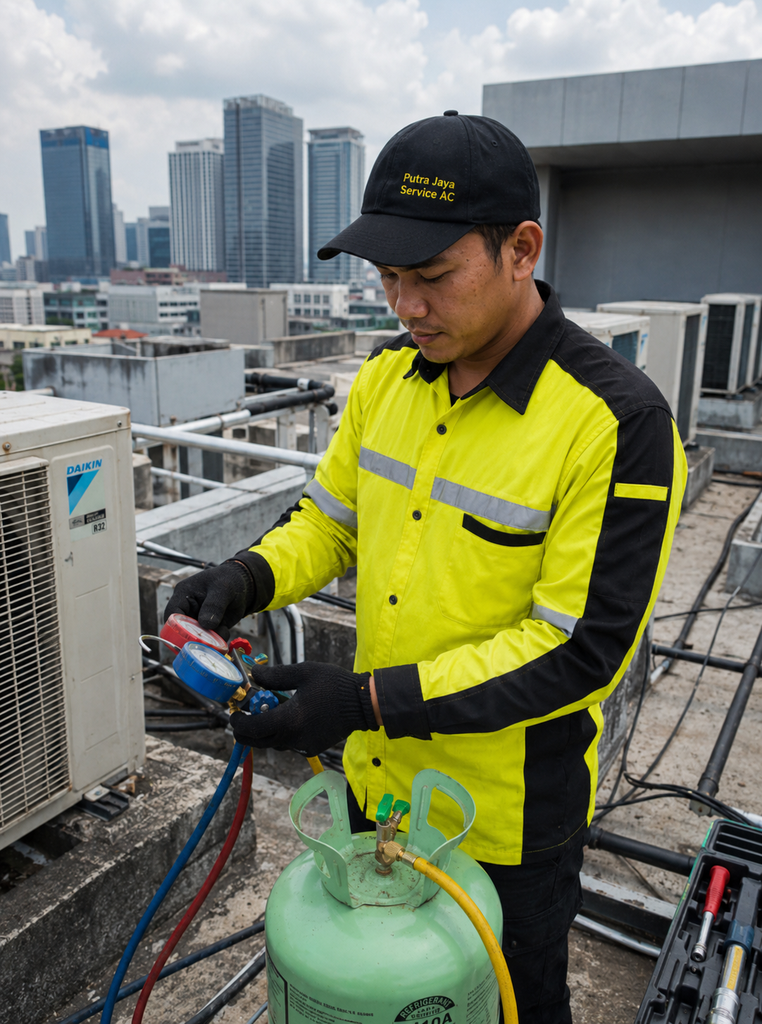 Rooftop HVAC Technician at Work