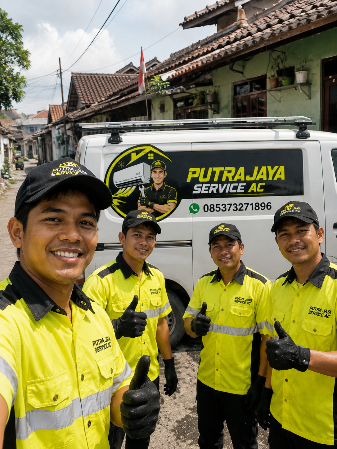 Selfie Kru Layanan AC yang Tersenyum