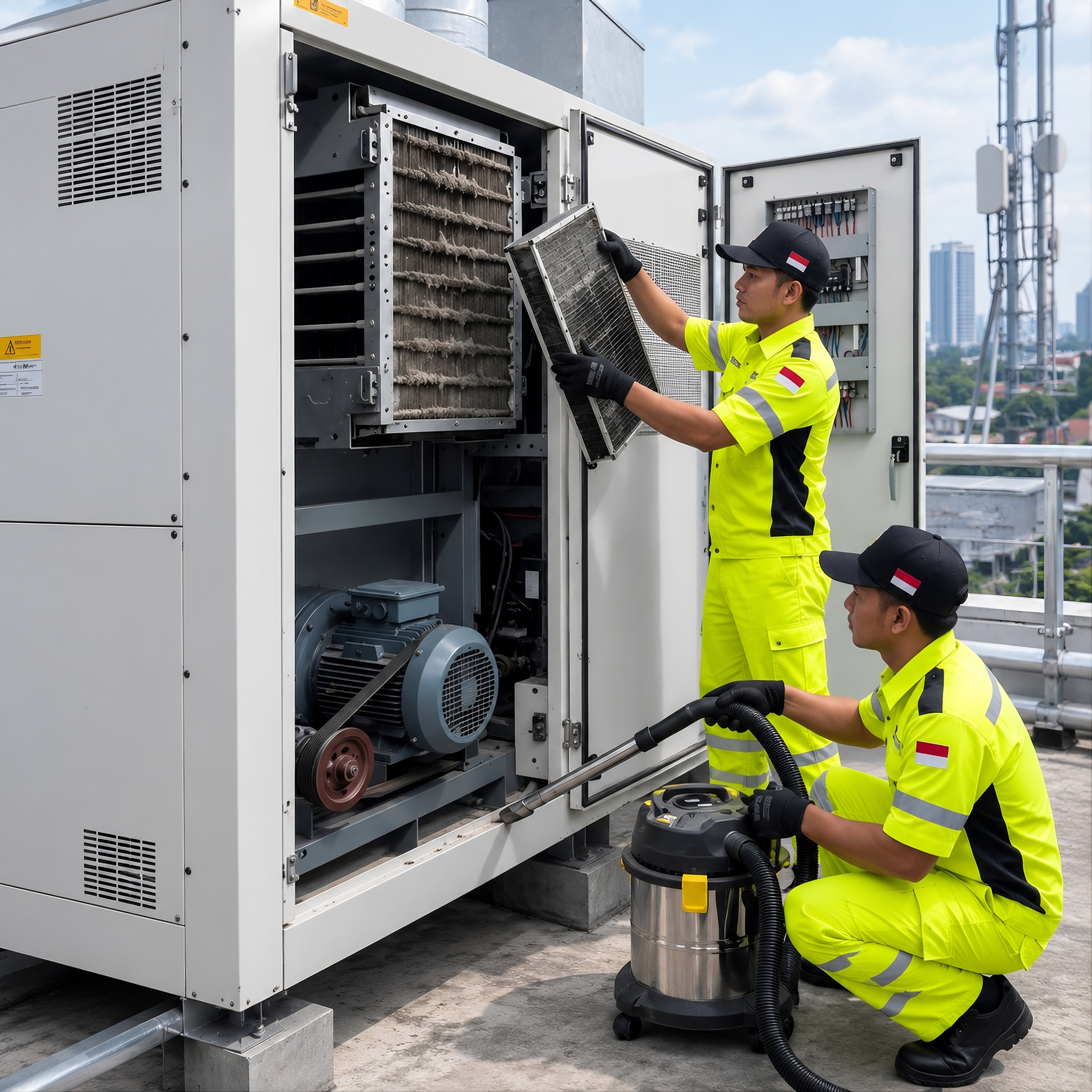 Teknisi Putra Jaya Service AC sedang memeriksa HVAC 2