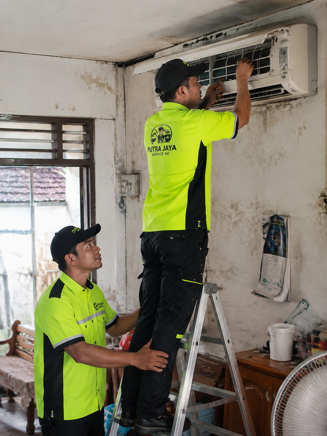 Teknsi AC Sedang Memperbaik AC Inverter 2PK